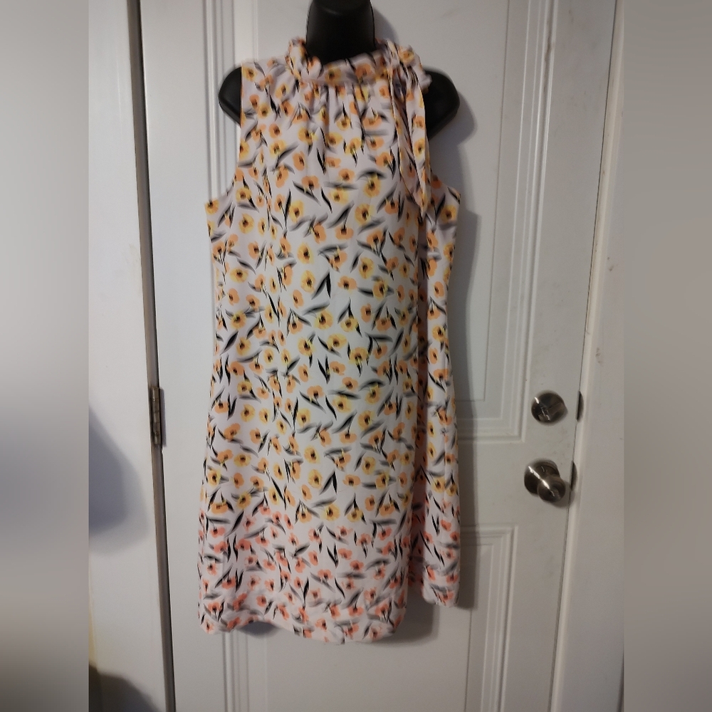 Ann Taylor Factory White Floral Midi Dress with Yellow and Peach Blooms